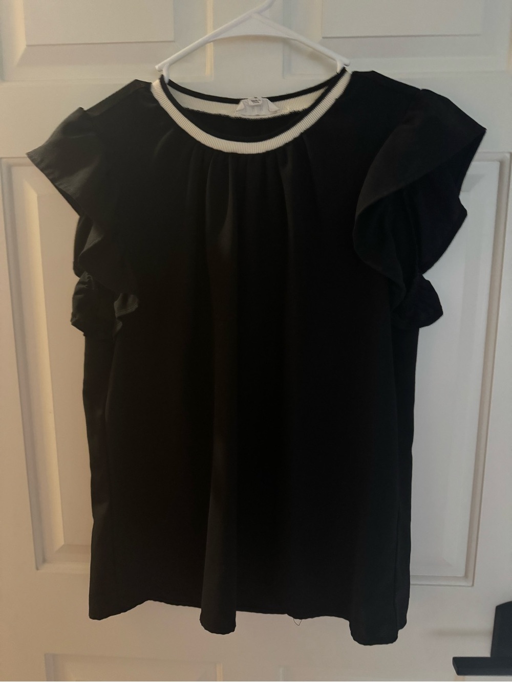 THML Black Ruffle Sleeve Women's Sleeveless Top with Contrast Neckline